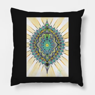 green mandorla, mandala Pillow