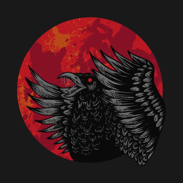 Spooky Black Crow with Blood Moon by SLAG_Creative