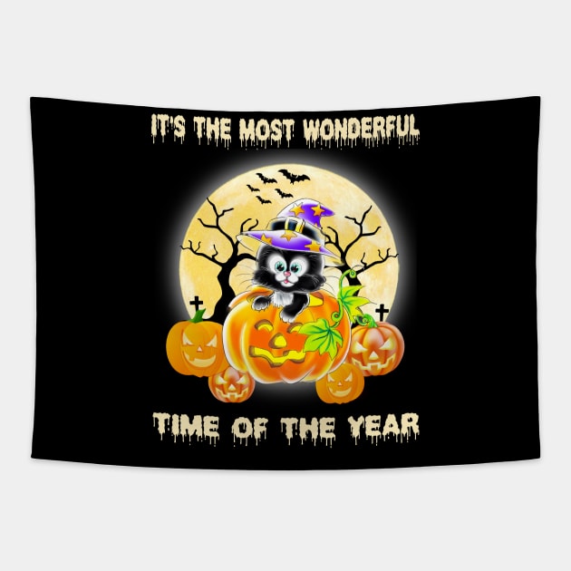 It’s The Most Wonderful Time Of The Year Cat Witch Hat Tapestry by binnacleenta