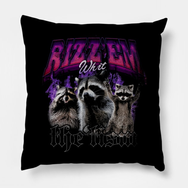 Rizz Em With The Tism Retro Shirt, Vintage Funny Raccoon Graphic Shirt, Autism Awareness, Raccoon Meme Pillow by Hamza Froug