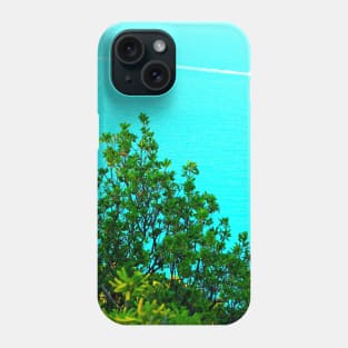 View from Parco della Repubblica in Sirolo at vegetation, Adriatic Sea, boat and trail Phone Case