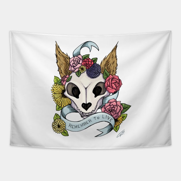 Cat Skull - Remember to Live Tapestry by ace-of-lords