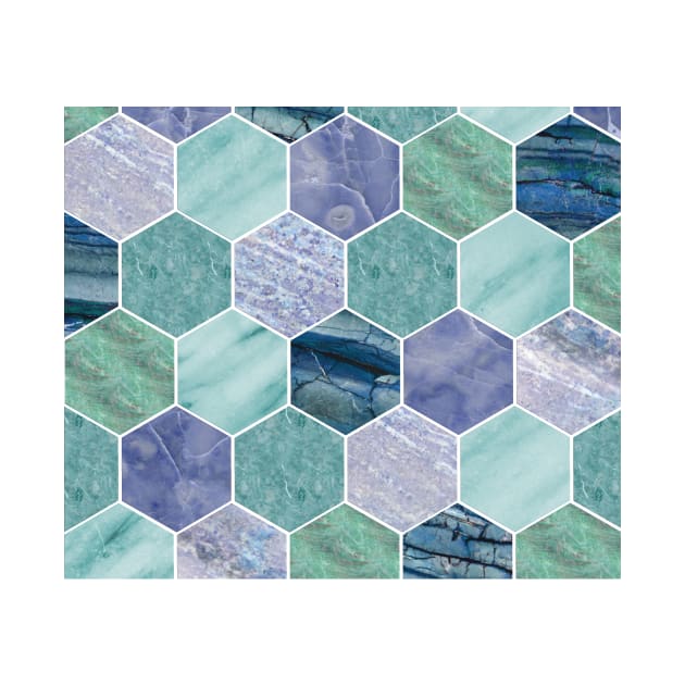 Mixed greens & blues - marble hexagons by marbleco