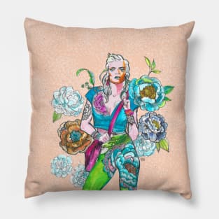 Fashion Illustration - Floral Leggings in Bright Colours. Pillow