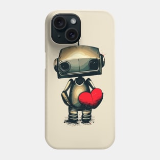 Cute sad robot with red heart Phone Case