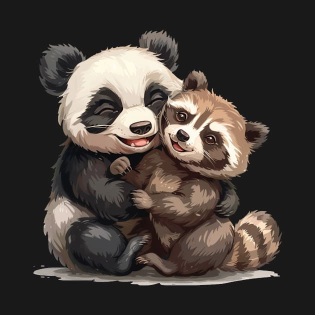 Panda Playing with Japanese Tanuki - Panda Bear Japanese by Anassein.os