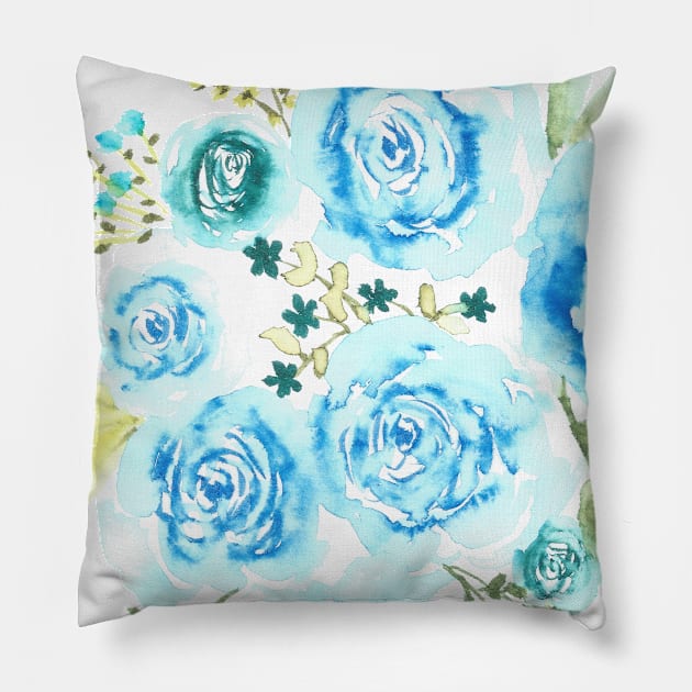 Blue Roses Pillow by Sharon Rose Art