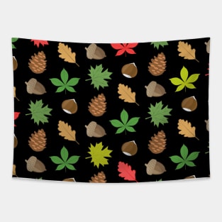 Colorful Autumnal Season - Nature Pattern on Black Background Tapestry