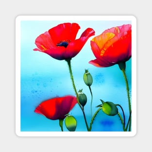 Spring Sky Red Poppy Flowers Digital Art (MD23Mrl001) Magnet