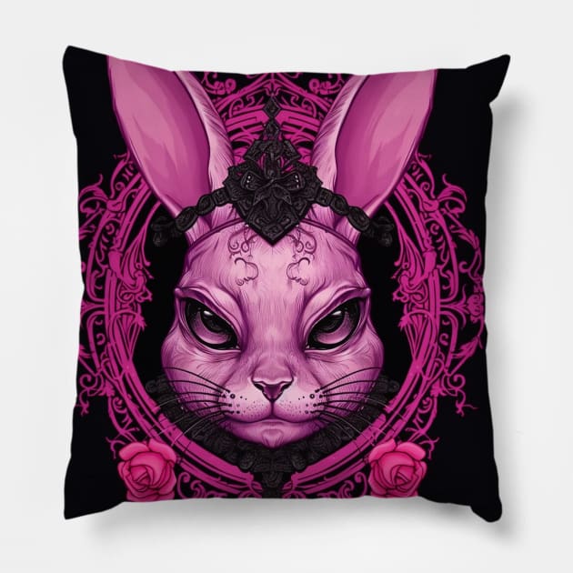 Evil Pink Bunny Pillow by Enchanted Reverie