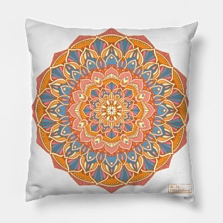 Orange and Blue Festive Sunset Mandala Pillow