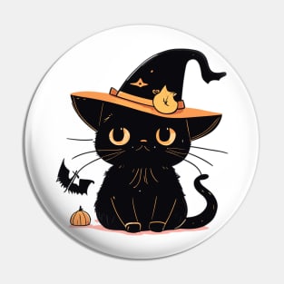 Cute black Halloween kitty in a hat Pin