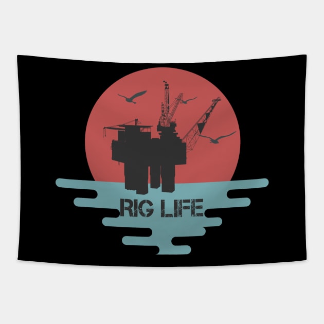 Rig Life Off Shore Oil Rig Hands Vintage Tapestry by Urban7even