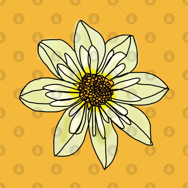 Yellow Minimal Line Drawing Collarette Dahlia Flower by ellenhenryart