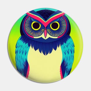 Colorful Owl Portrait Illustration - Bright Vibrant Colors Bohemian Style Feathers Psychedelic Bird Animal Rainbow Colored Art Pin