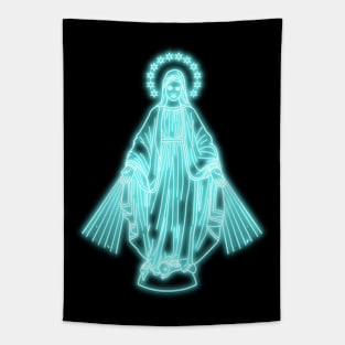 Light Blue Neon Virgin Mary Tapestry