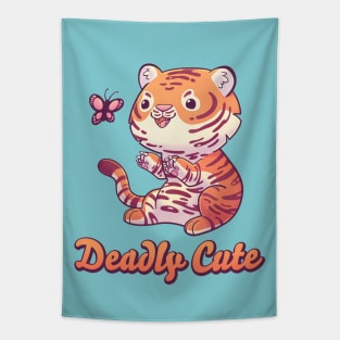 Deadly Cute Tiger // Kawaii, Big Cat, Animals Tapestry