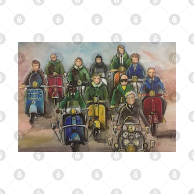 Retro Scooter, Classic Scooter, Scooterist, Scootering, Scooter Rider, Mod Art by Scooter Portraits