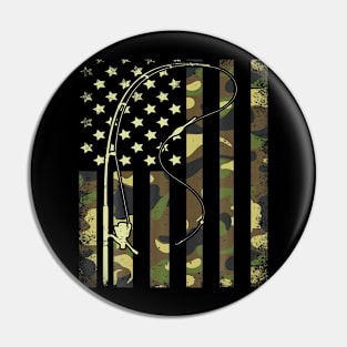 Bass Fishing American Flag Fish Pole Camo Boy Youth Oddler Pin