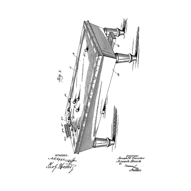 Pool Table Vintage Patent Hand Drawing by TheYoungDesigns