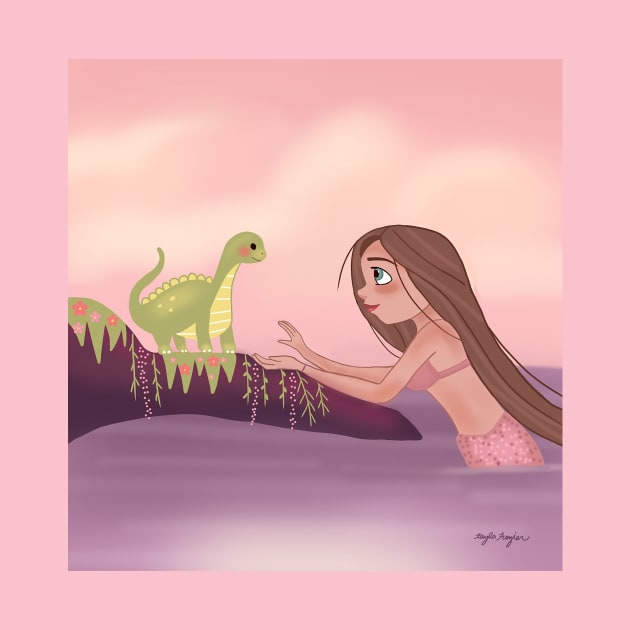 Mermaid and dinosaur by midnightfirefliesart