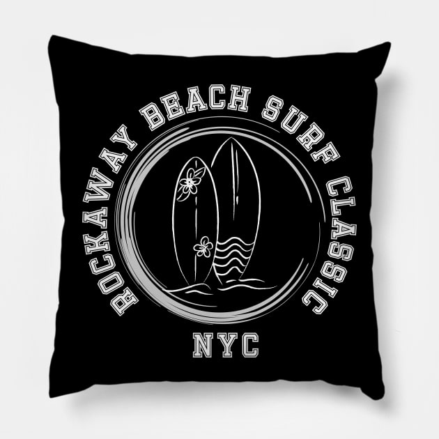 Rockaway Beach Surf Classic (Dark Colors) Pillow by Proud Town Tees