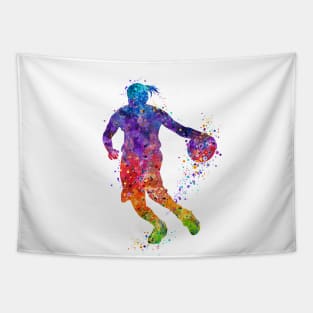 Girl Basketball Dribbling Watercolor Sport Lover Gift Tapestry