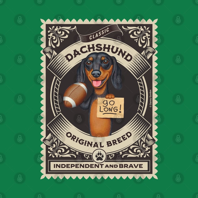 Fun Dachshund holding football and to go long by Danny Gordon Art