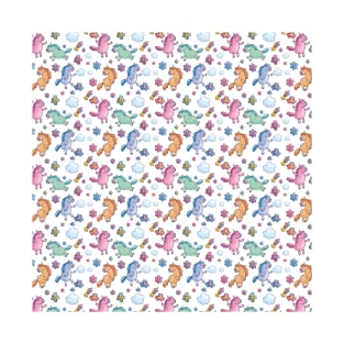 Whimsical Unicorns and Flowers Pattern T-Shirt