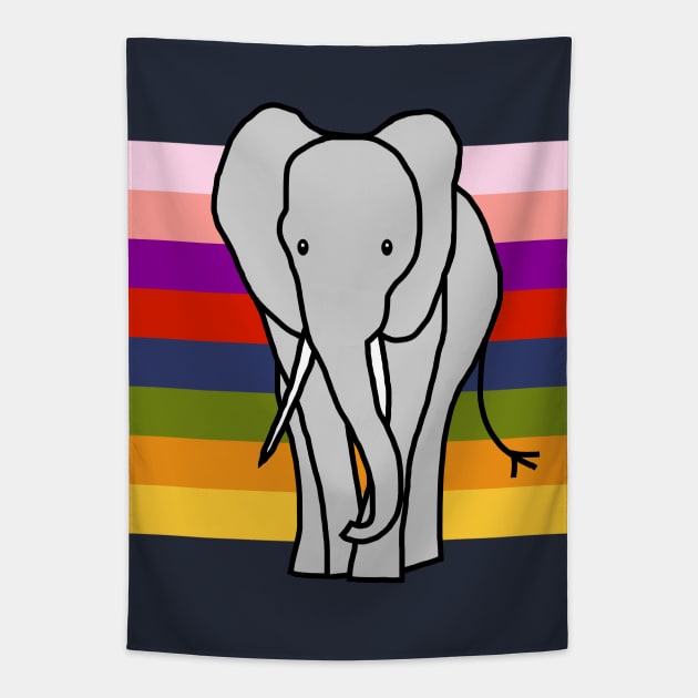 Elephant on Rainbow Stripes Graphic Tapestry by ellenhenryart