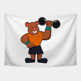 Bear at Bodybuilding with Dumbbell Tapestry