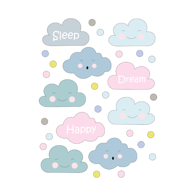 Cute and Adorable Baby Clouds, Sleep, Dream, Happy illustration by Purple Wings Art Studio