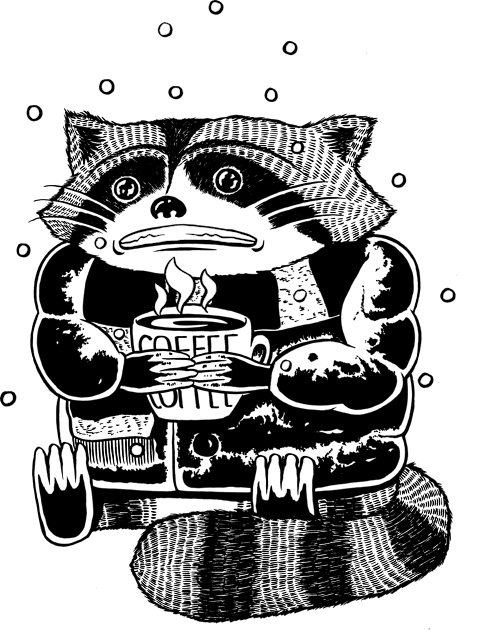 Coffee Raccoon Kids T-Shirt by popcornpunk