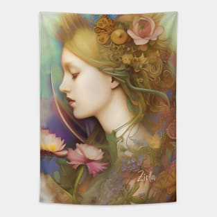 Pretty dreamy painting of a girl with flowers Tapestry