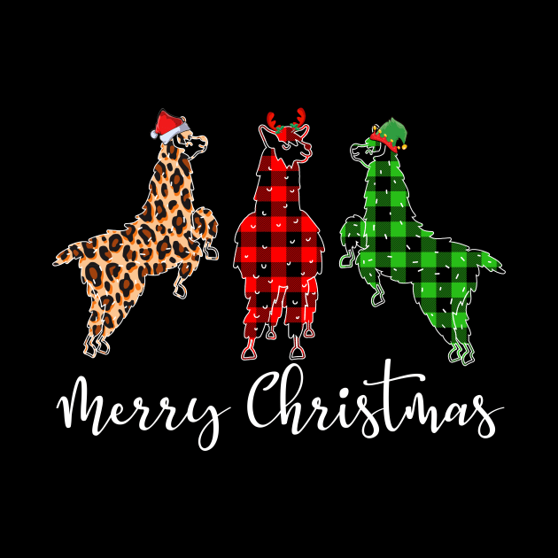 Merry Christmas Leopard Red Green Plaid Llama by Dunnhlpp