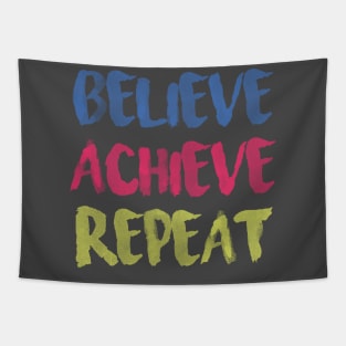 Believe Achieve Repeat rainbow lettering Tapestry