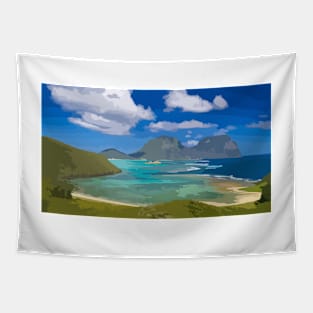Beach Mountains Paradise Painting Tapestry