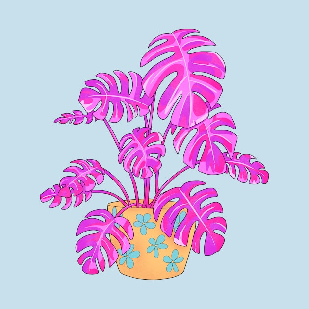 Funky Pink Monstera by rosiemoonart