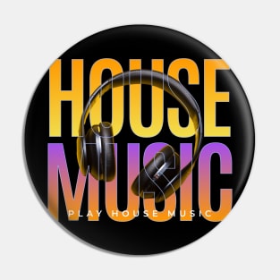 HOUSE MUSIC  - Headphones On Text (orange/purple) Pin