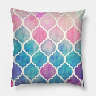 Rainbow Pastel Watercolor Moroccan Pattern Pillow