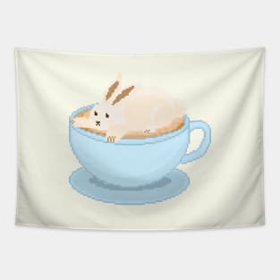 Cute bunny cappuccino in a blue cup Tapestry