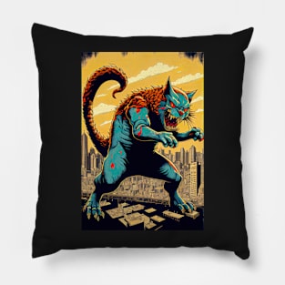 Giant Angry Cat attacking a city Pillow