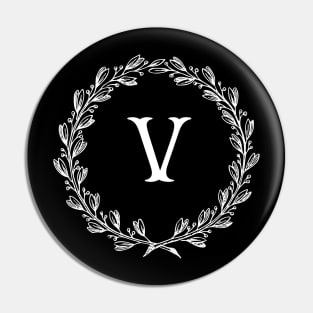 Beautiful Letter V Alphabet Initial Monogram Wreath Pin