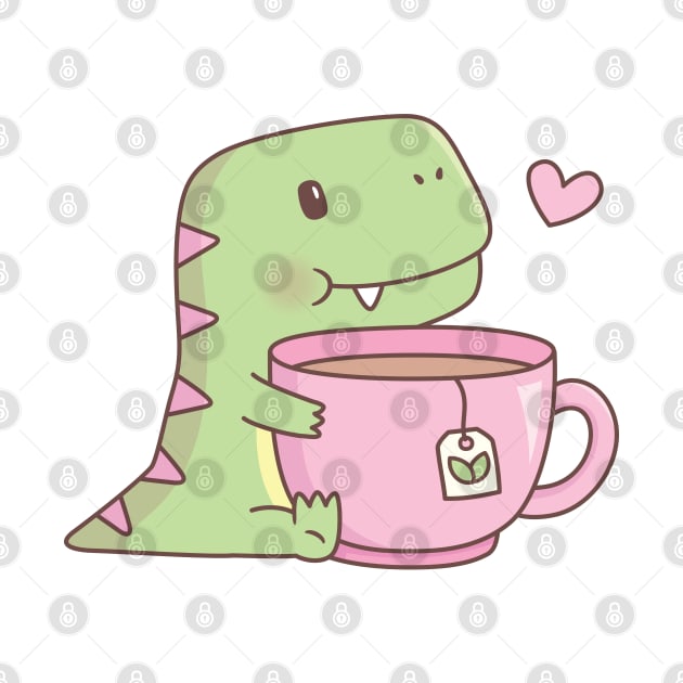 Cute Little Dino Hugging Teacup by rustydoodle