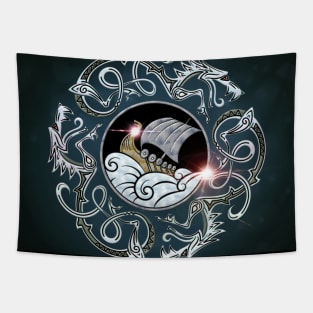 Viking ship surrounded by dragons Tapestry