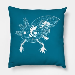 kawaii axolotl in totonac xochimilco pattern style ecopop blue Pillow