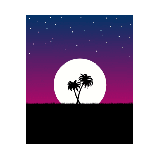 MINIMALIST LANDSCAPE WITH MOON AND STARS T-Shirt