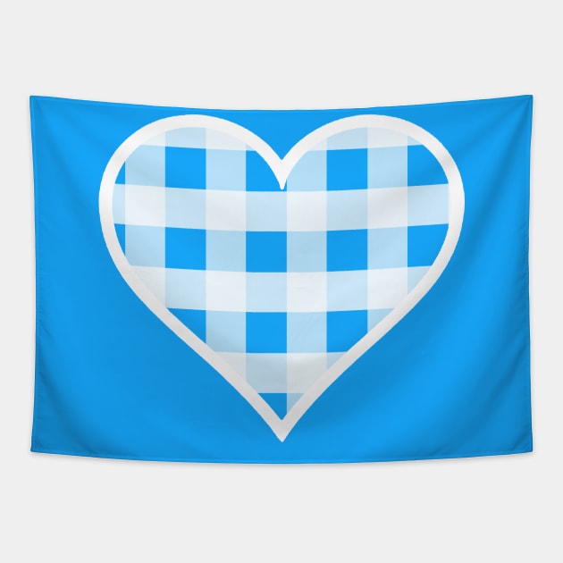 Bright Blue and White Buffalo Plaid Heart Tapestry by bumblefuzzies