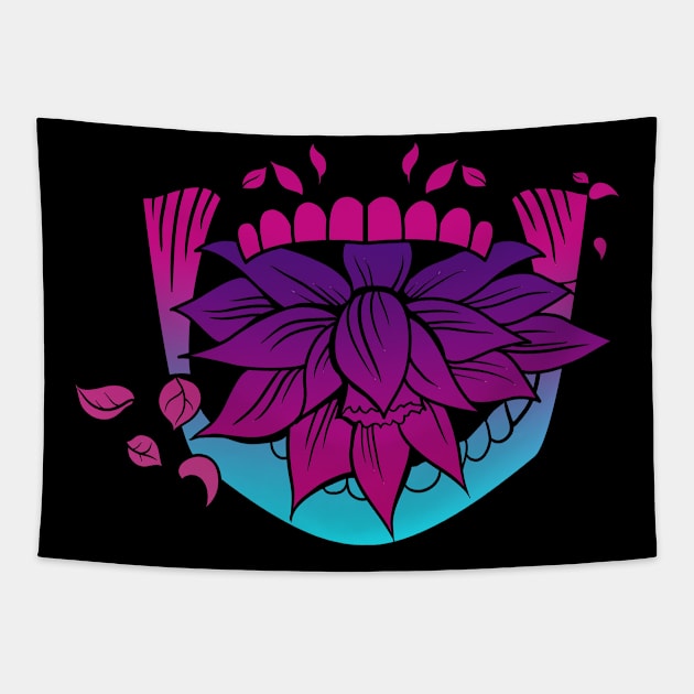 Sugar Skull with Coca Leaves Yoga Lotus Vaporwave Tapestry by aaallsmiles