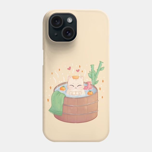 Hot Tub Onsen Cat Phone Case by LenasScribbles